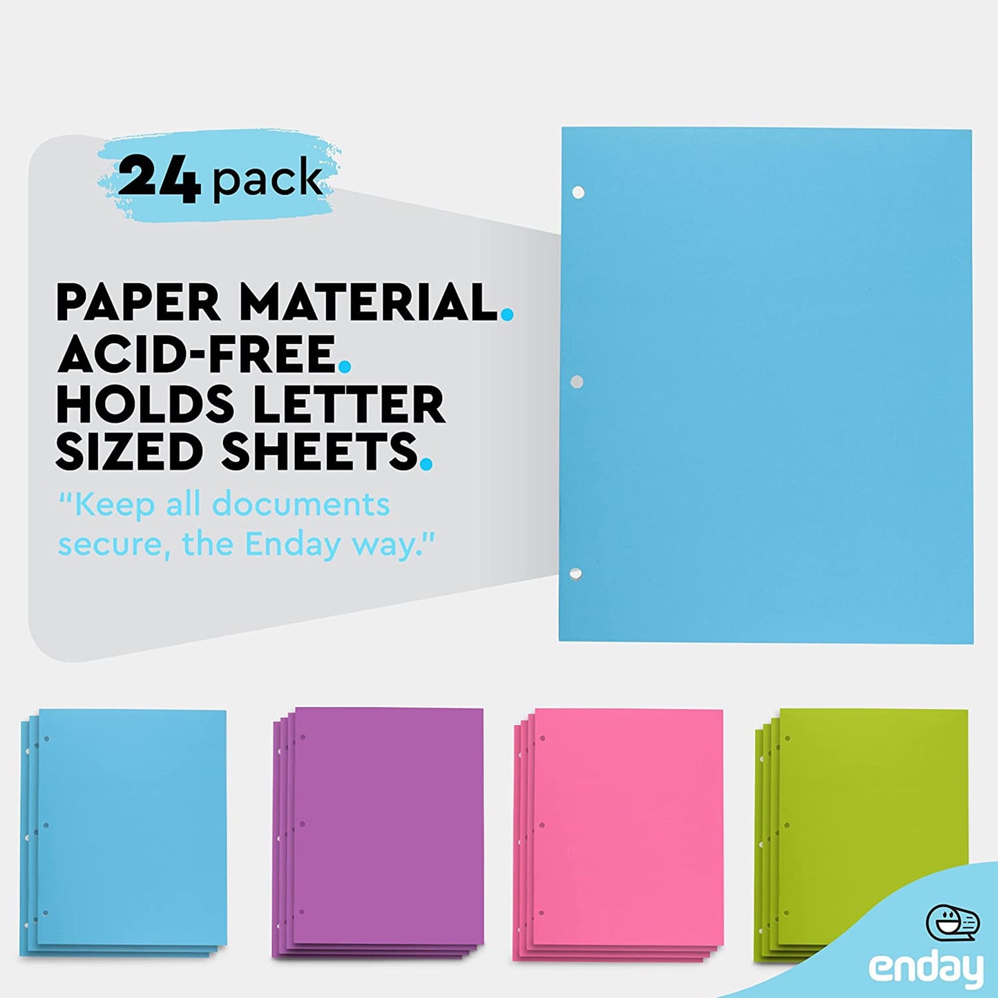 Enday Letter Size File Folders with 2 Pockets, Paper, Multicolor 24 Pcs
