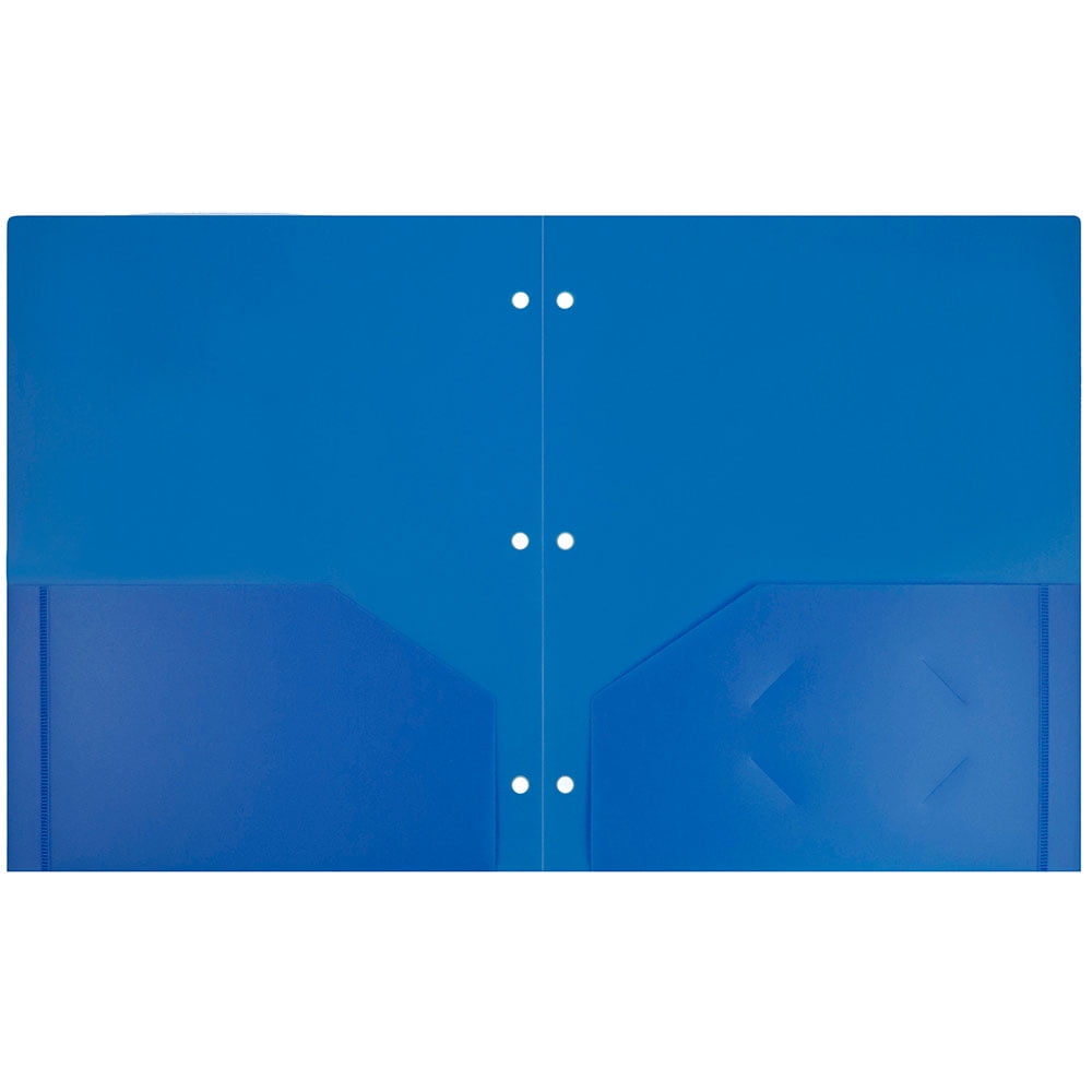 JAM Paper Heavy Duty Plastic 3 Hole Punch School Folders with Pockets, Blue, 6/Pack