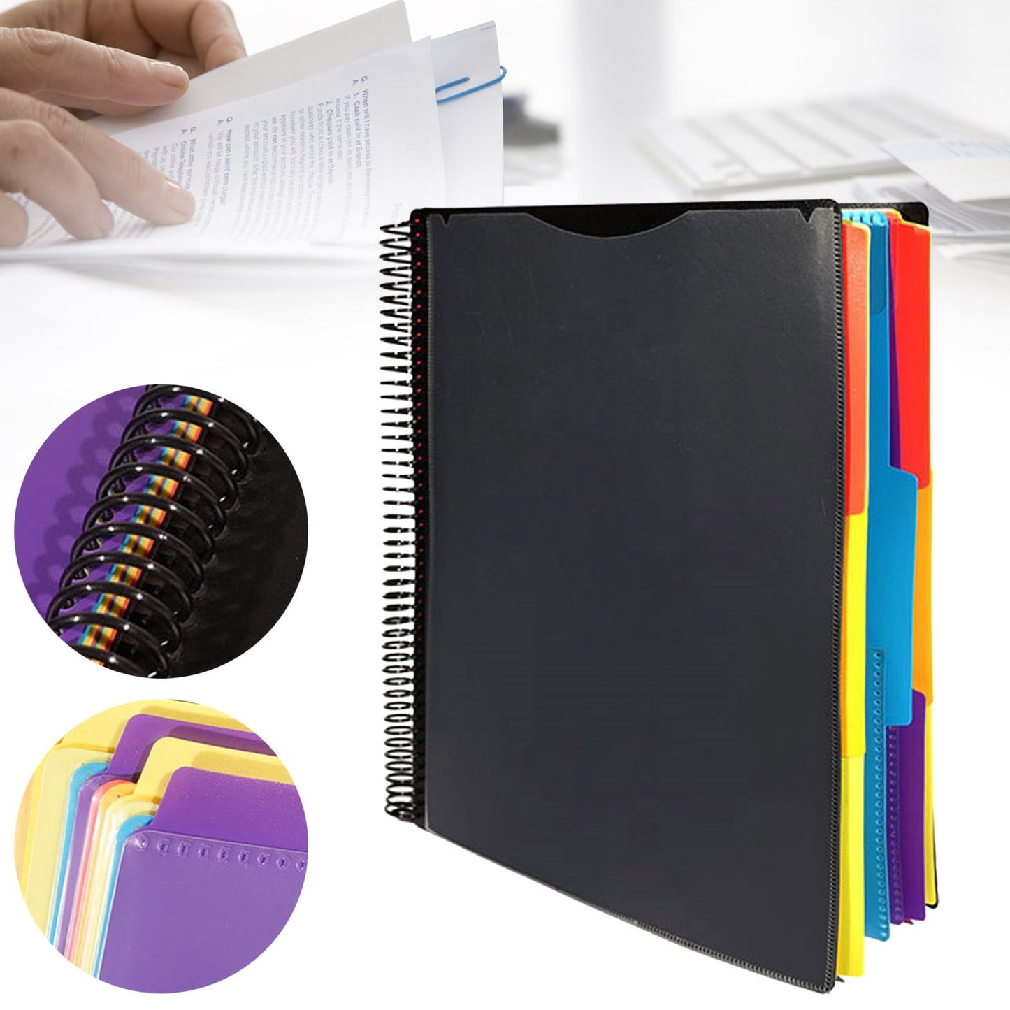 Kilougeis Clearance 3 Prong Poly Folder with Pockets Pocket Folder Classroom Must Haves Spiral Binder Black 6 Pages