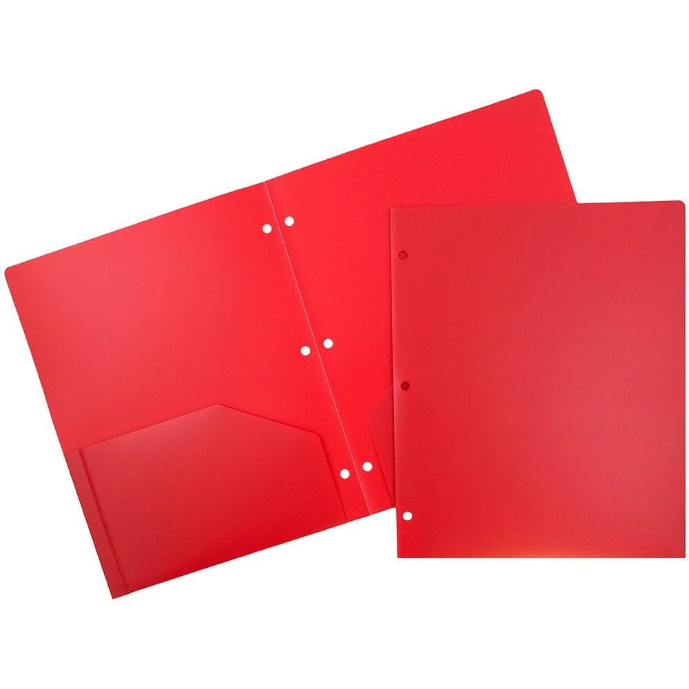 JAM Paper Heavy Duty Plastic 3 Hole Punch Pocket Folders, Extra Tough, Assorted Primary Colors, Bulk 48/Pack