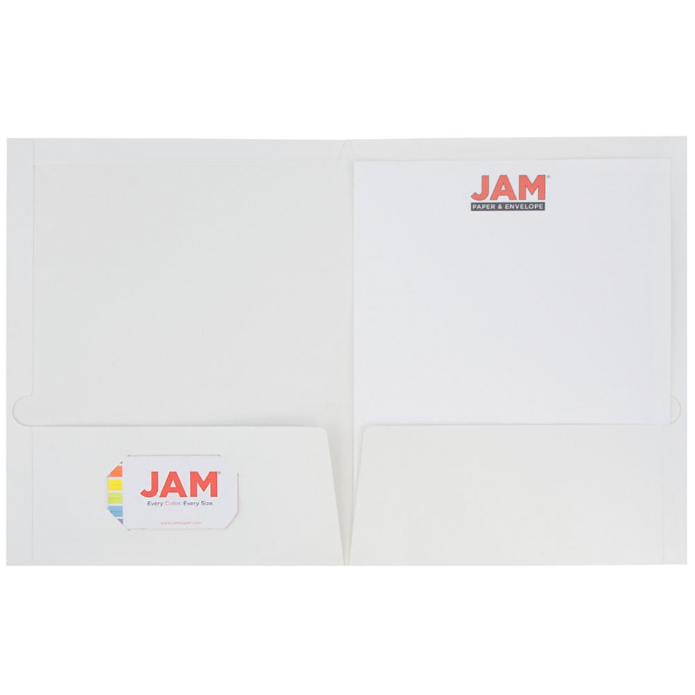JAM Paper Glossy Two Pocket Folders, White, 6 per Pack