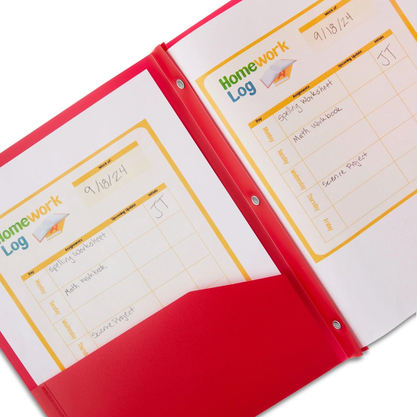 PPKVUFD 2-Pocket 3-Prong Plastic Folder, 1 Pack, Red, 3-Hole Binders with Brads and Pockets, File Folder with Fasteners, Folder with Pockets, Two Pocket Folder(01-Red)