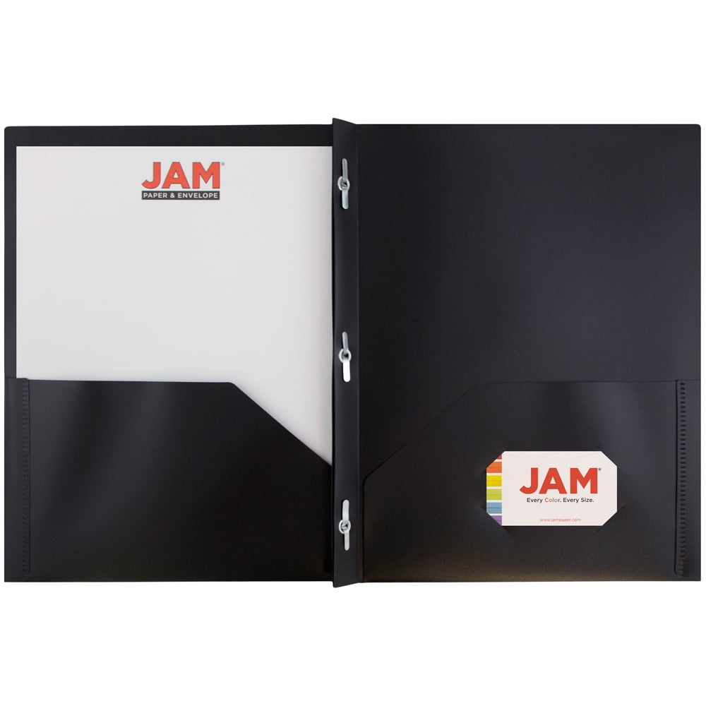 JAM Paper Plastic School POP Folders with Metal Fastener Clasps, Black, 6 per Pack