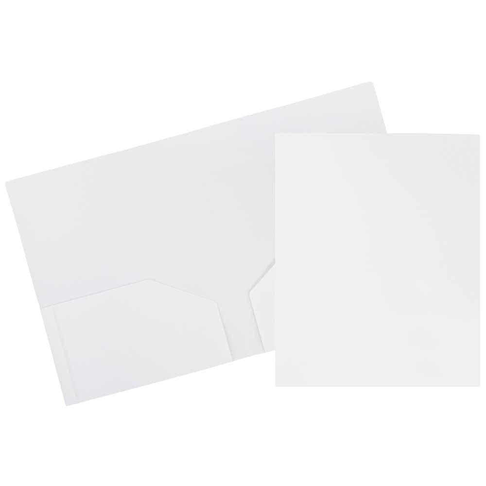 JAM Paper Heavy Duty Plastic 2 Pocket Extra Tough School Folders, White, Bulk 144/Box