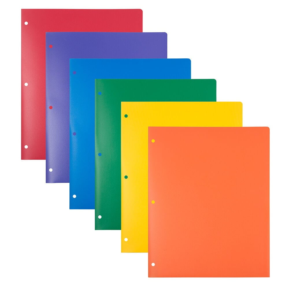JAM Paper Heavy Duty Plastic 3 Hole Punch Pocket Folders, Extra Tough, Assorted Primary Colors, Bulk 48/Pack