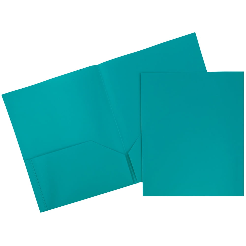 JAM Paper Plastic 2 Pocket School POP Folders, Teal Blue, 6/Pack