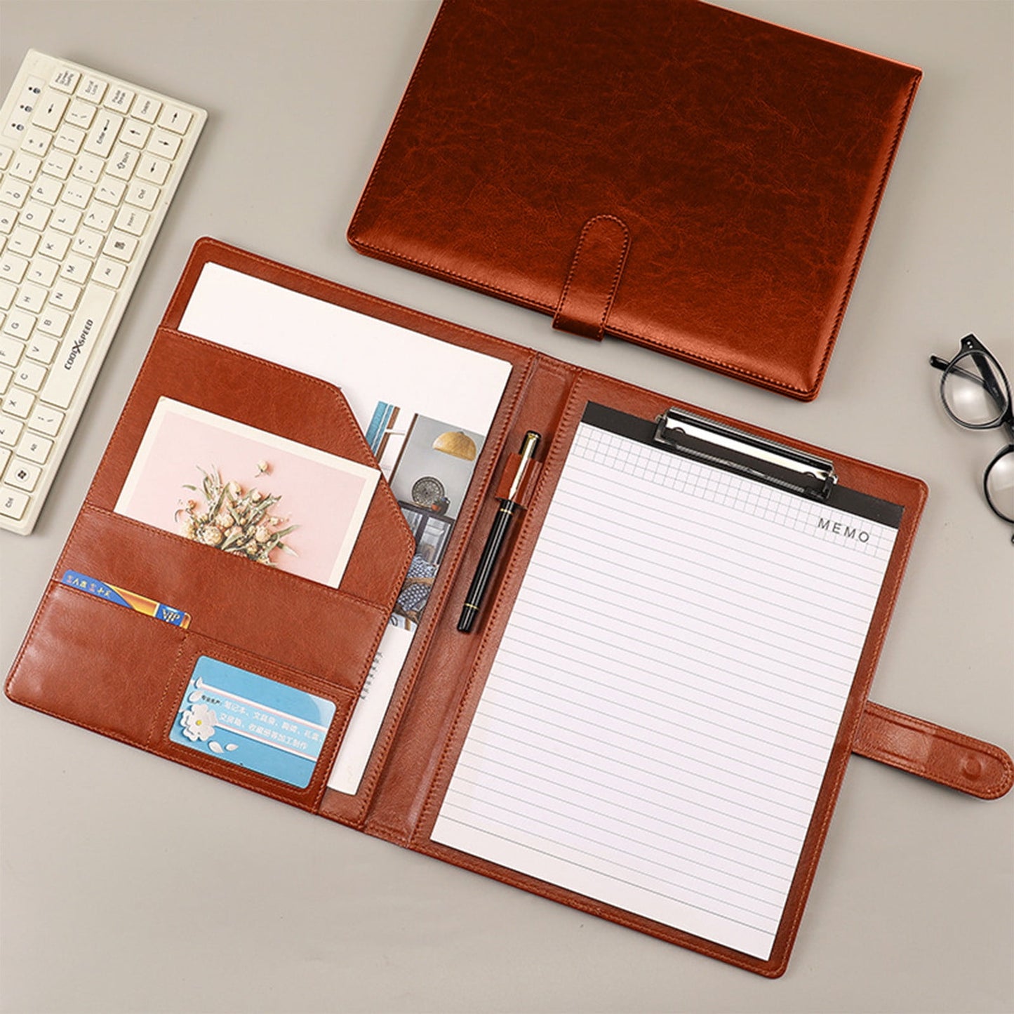 Naxoaeo Leather Portfolio Folder Padfolio, Business Padfolio Organizer Document Planner Portfolio Binder Storage Pocket for Legal Pad Holder Paperwork Phone Men Women (A4)