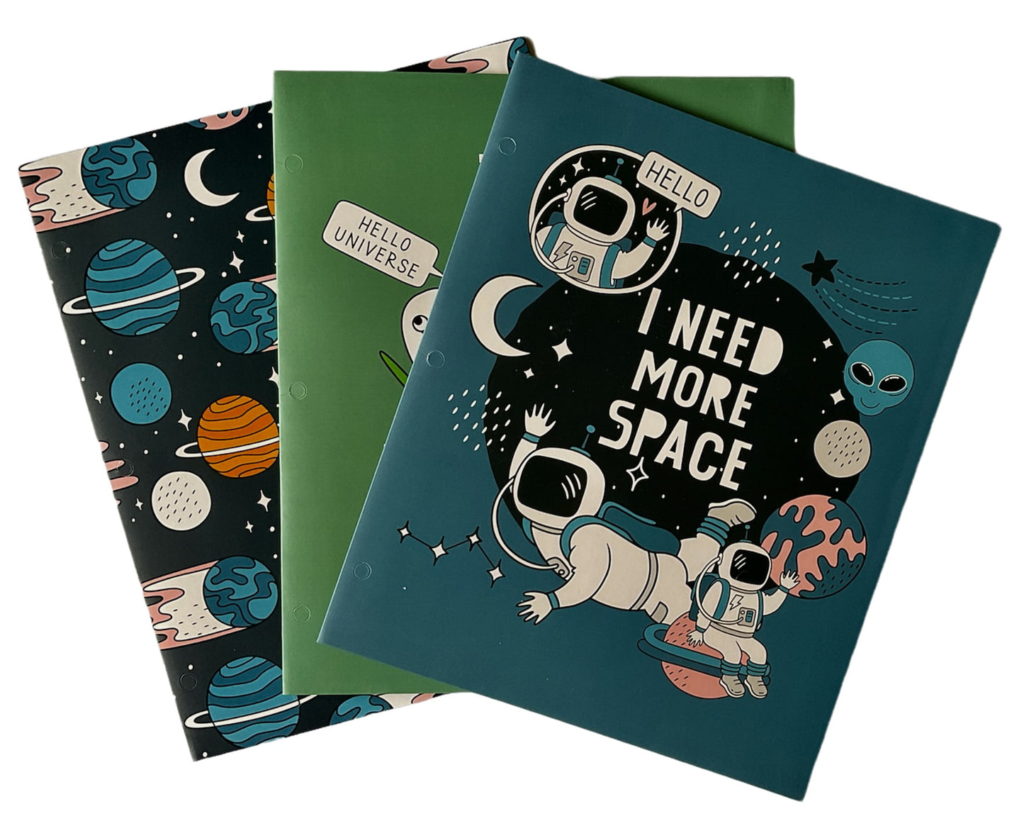 Top Flight Back to School 2 Pocket Folders | Heavy Duty | Space Theme | Set of 3 | Aliens Planets Astronauts