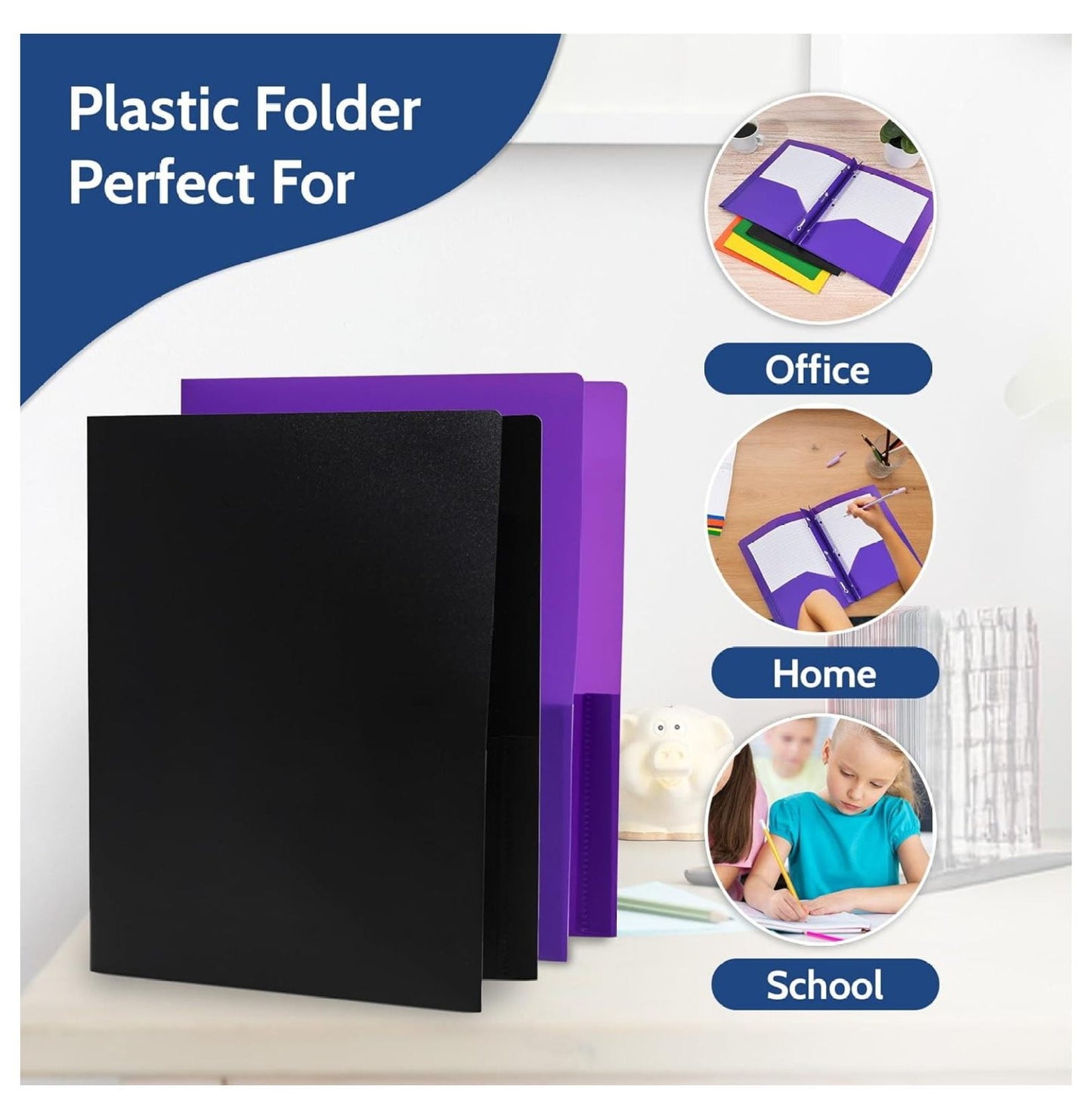 Heavy Duty Black Plastic Folders with Pockets 24 Pack. 2 Pocket Folder no Prongs. Tear-Resistant, Waterproof Letter Size 8.5x11. Heavy Duty Plastic Presentation Ready School and Office Supplies