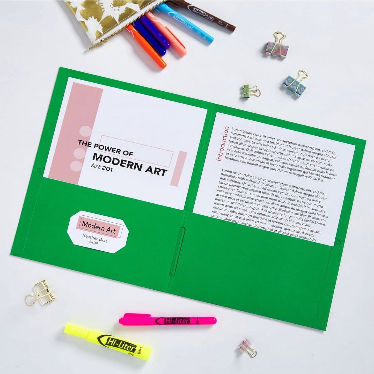 Avery® Letter Pocket Folder - 8 1/2" X 11" - 40 Sheet Capacity - 2 Internal Pocket(s) - Green - 125 / Carton