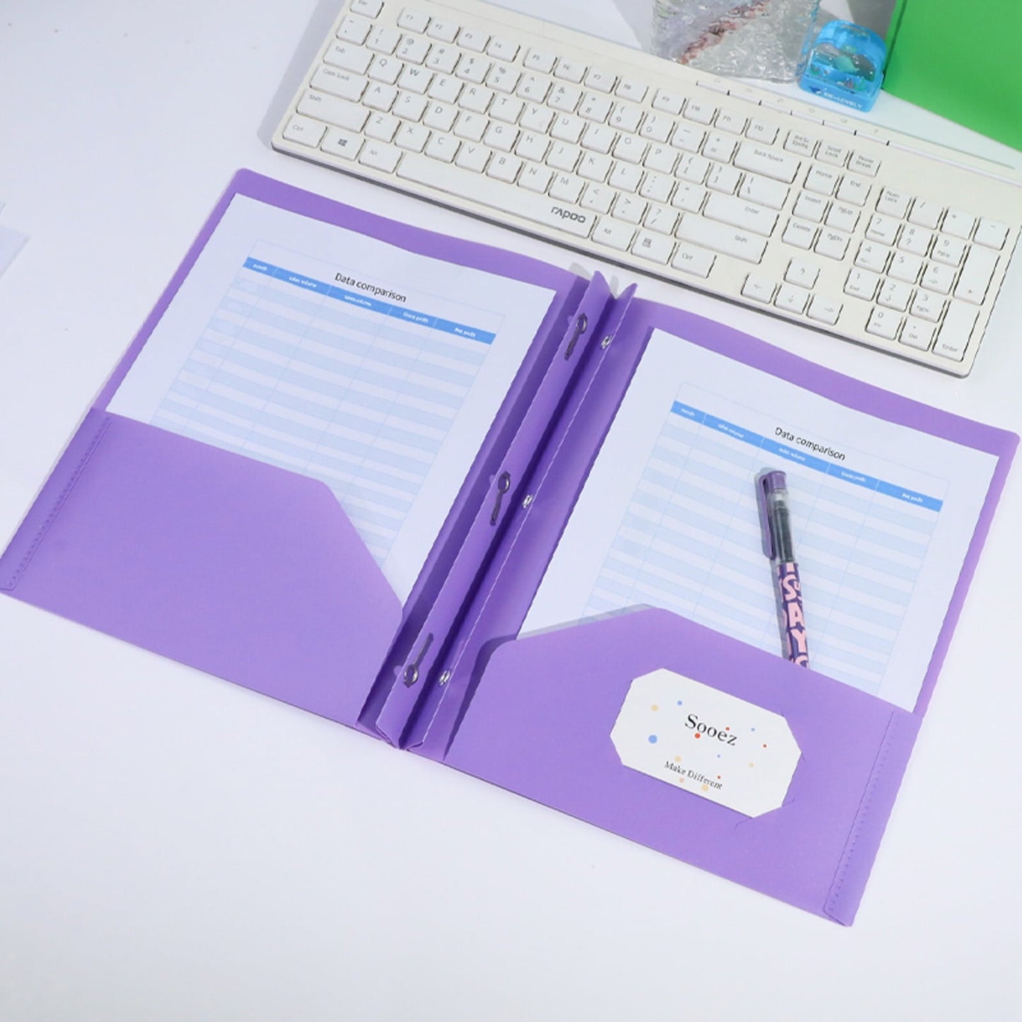 Plastic Folders with 2 Pockets and 3 Prongs, Heavy Duty Two Pocket Folder with Brads, 3 Prong Folders with Pockets for Letter Size Sheets, 9.5x11.5"