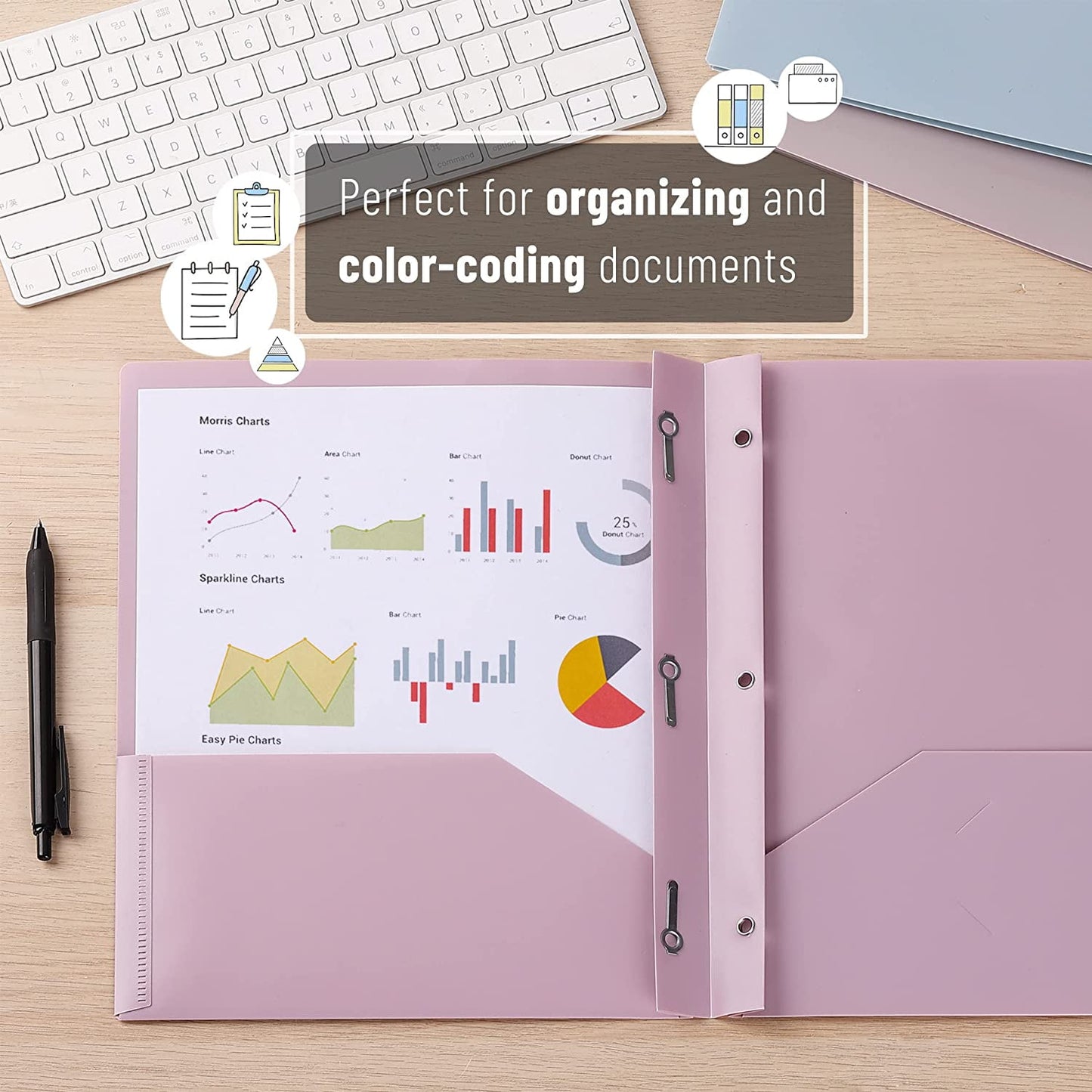 Mr. Pen- Plastic Folders with Pockets and Prong, 5 Pack, Muted Pastel Colors