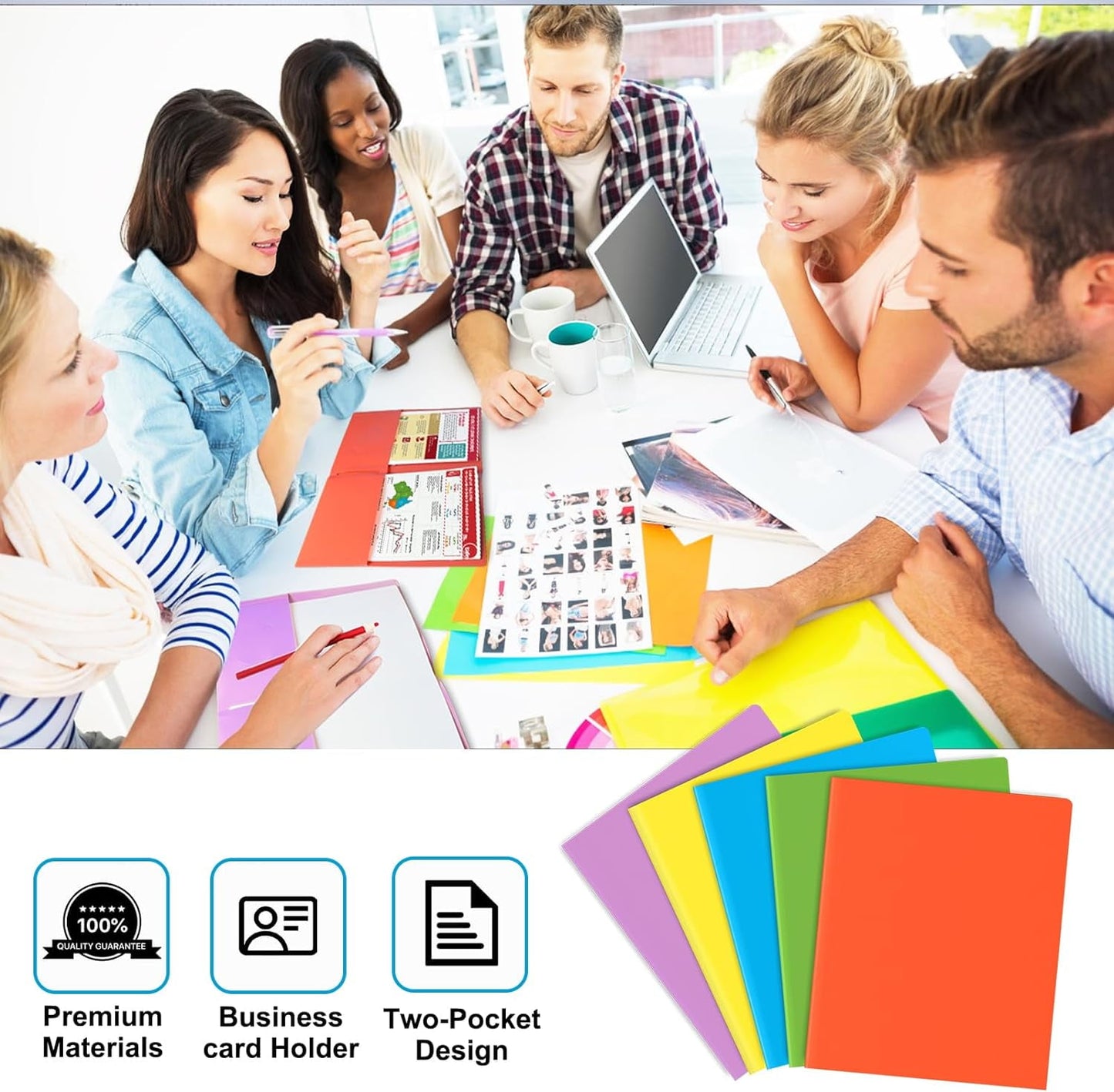 5 Pack Multicolor Plastic Folders Heavy Duty Assorted Pocket Folders