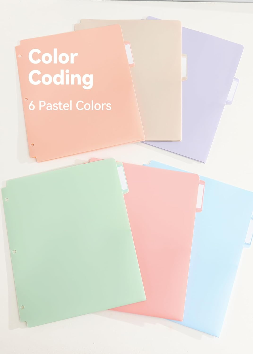 MetalM Plastic Folders with Pockets, 6 Pack Purple Folders for School, Unique 1/3 Cut Tabs with Colorful Labels, Letter Size