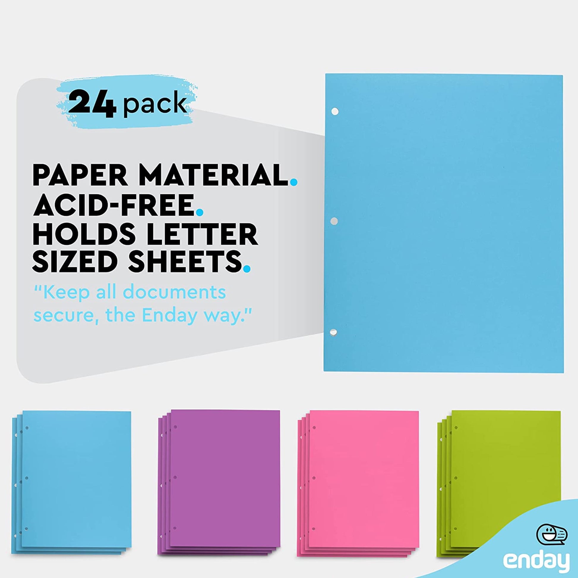 Enday Letter Size File Folders with 2 Pockets, Paper, Multicolor 24 Pcs