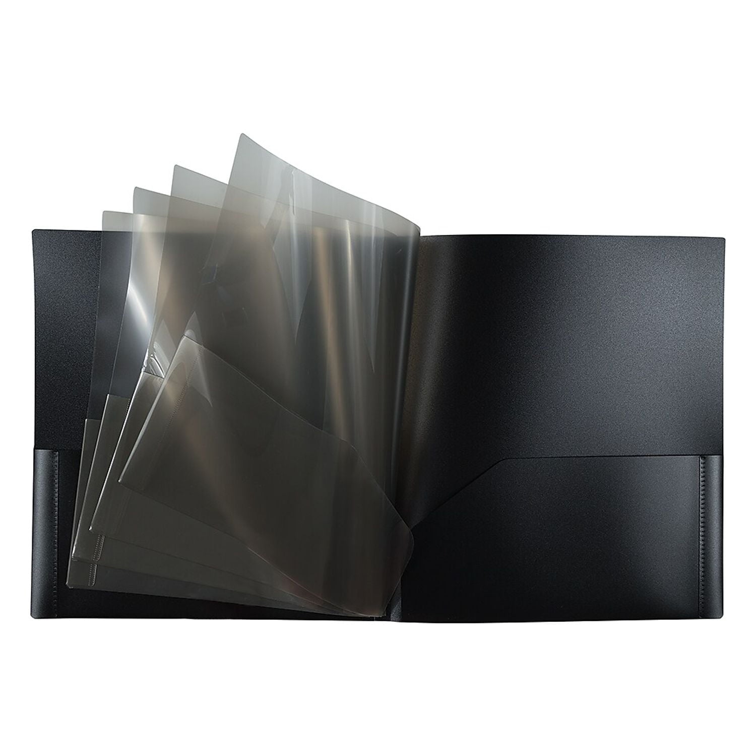 JAM Paper Heavy Duty Plastic Multi Pocket Folders, 10 Pocket Organizer, Black, 2/Pack