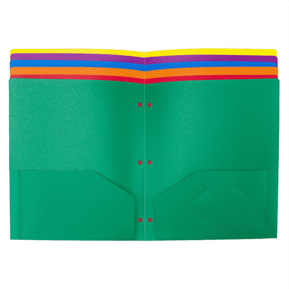 3 Hole Punch Pocket Folders,with Heavy Duty Plastic 2 Pockets Folders,Assorted Primary Colors - 6/Pack.