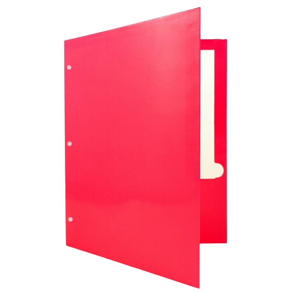 JAM Paper Glossy 3 Hole Punch Folders, Fuchsia Pink, 6 per Pack