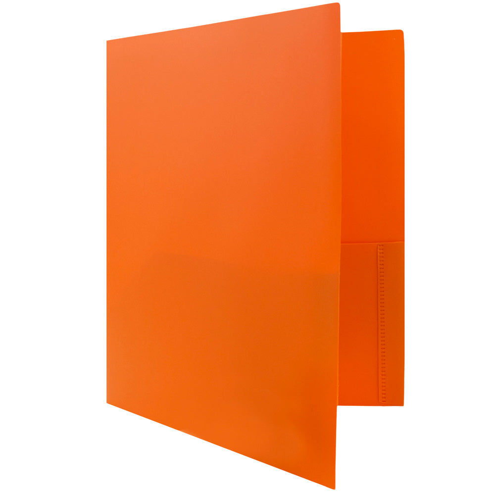 JAM Paper Plastic 2 Pocket School POP Folders, Orange, 6 per Pack