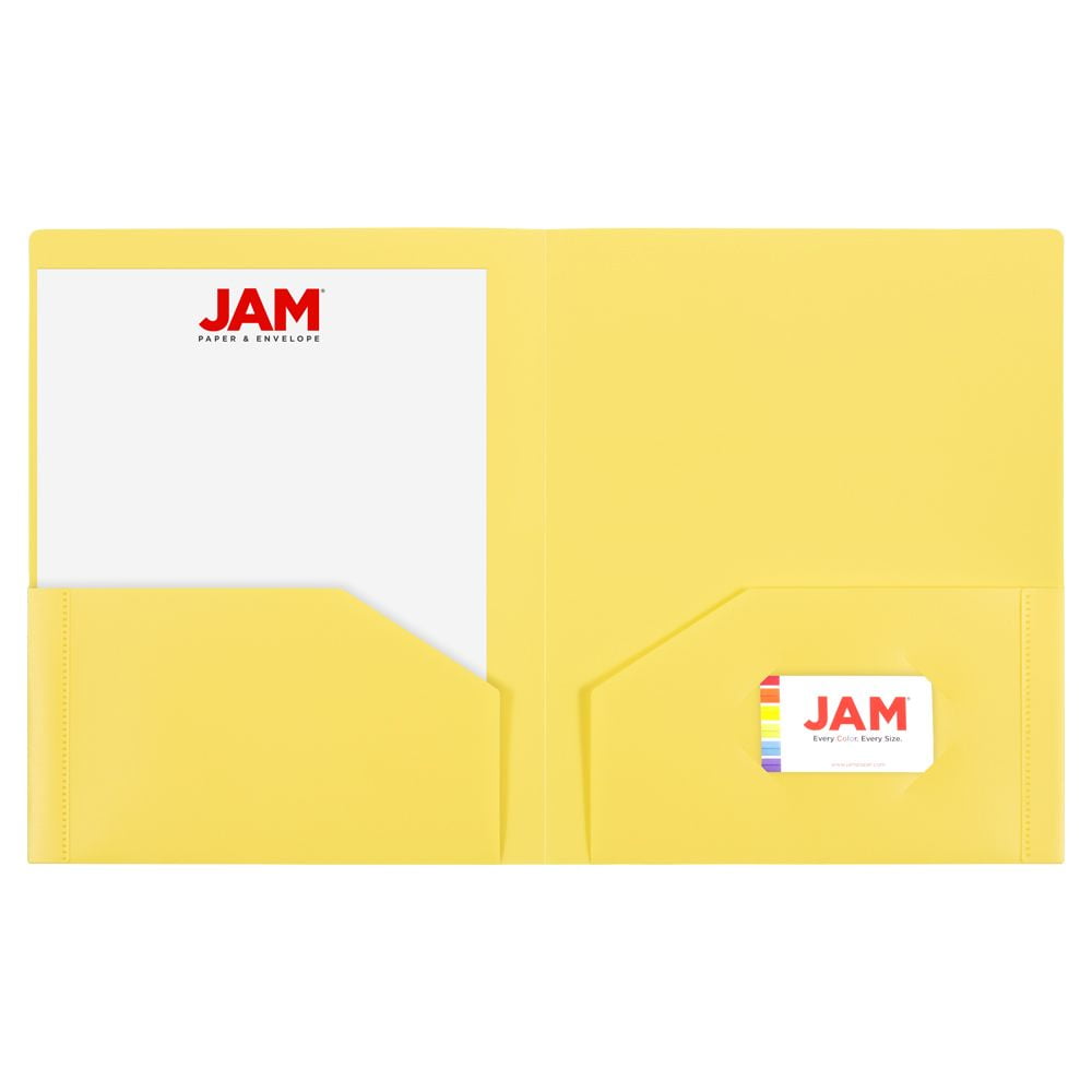 JAM Paper Plastic Two Pocket Presentation School Folders, Yellow, 6/Pack