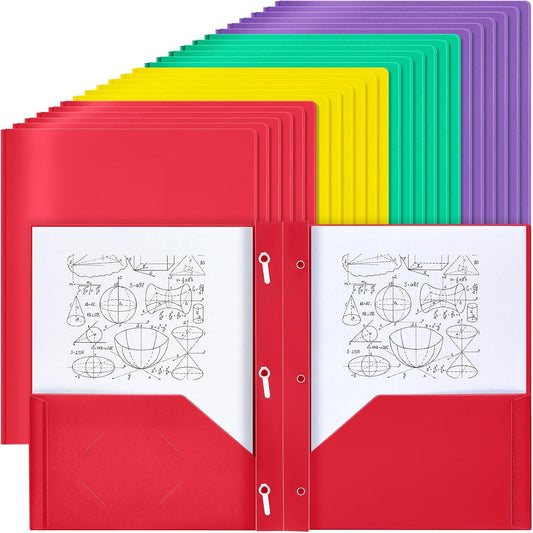 100 Pcs Plastic Folders with Pockets and Prong Folders with Prongs Plastic Folders with 2 Pockets Pocket Folders for Office, School for Students, Teachers, Office Workers (Colorful)