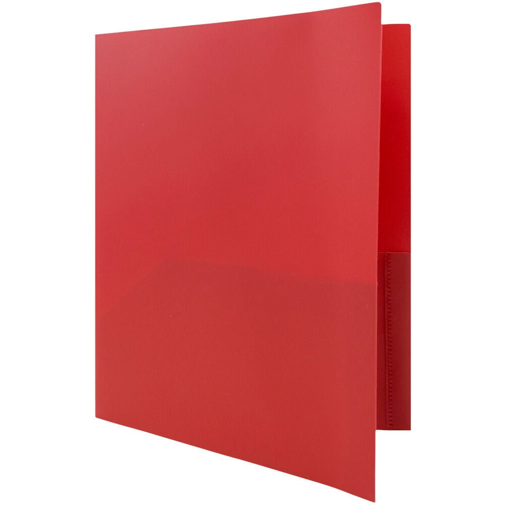 JAM Paper Plastic 2 Pocket POP Folders with Prongs Fastener Clasps, Red, Bulk 48/Pack