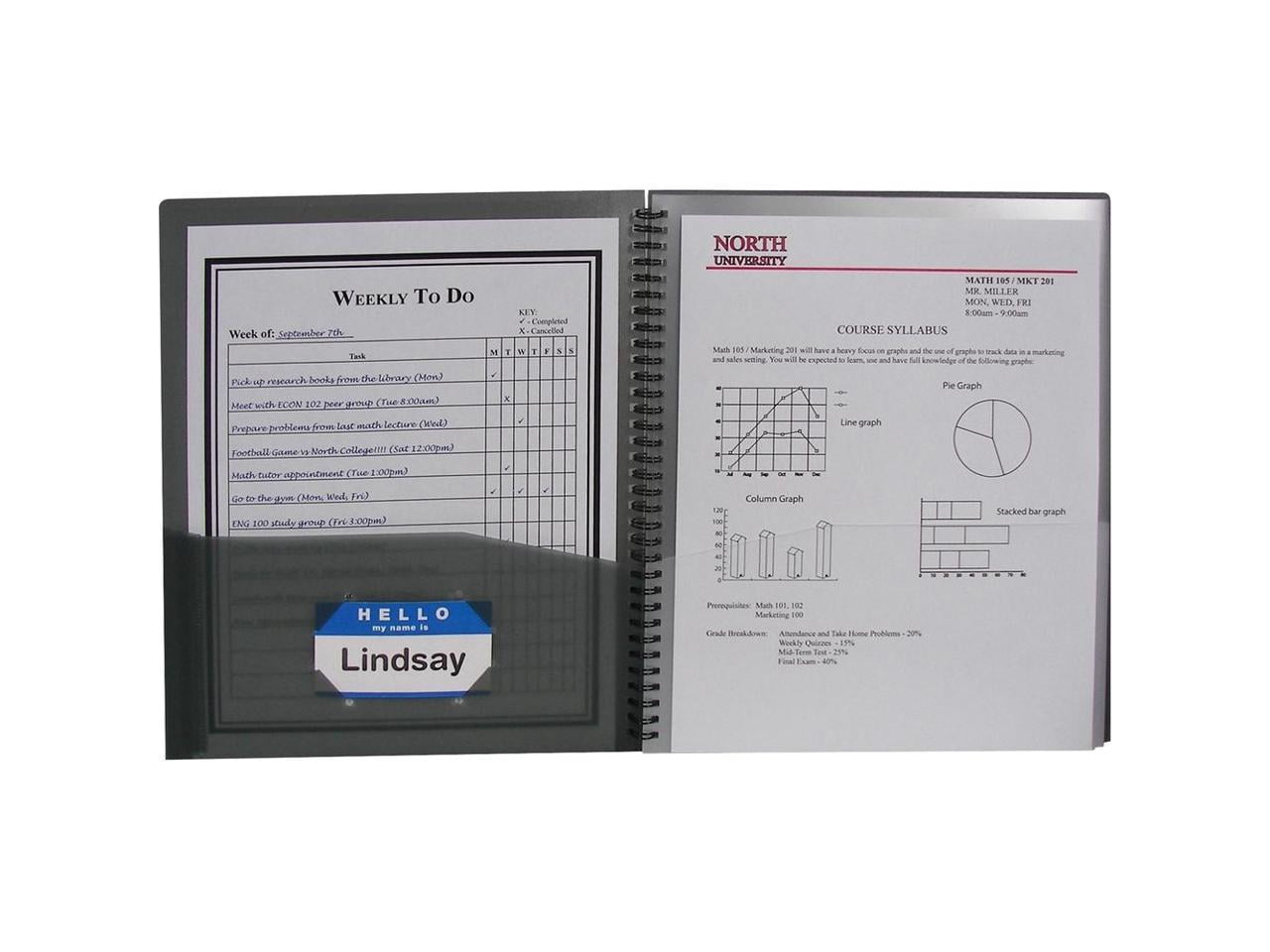 C-Line, CLI33081, 8-Pocket Spiral-bound Poly Portfolio, 1 Each, Smoke,Clear