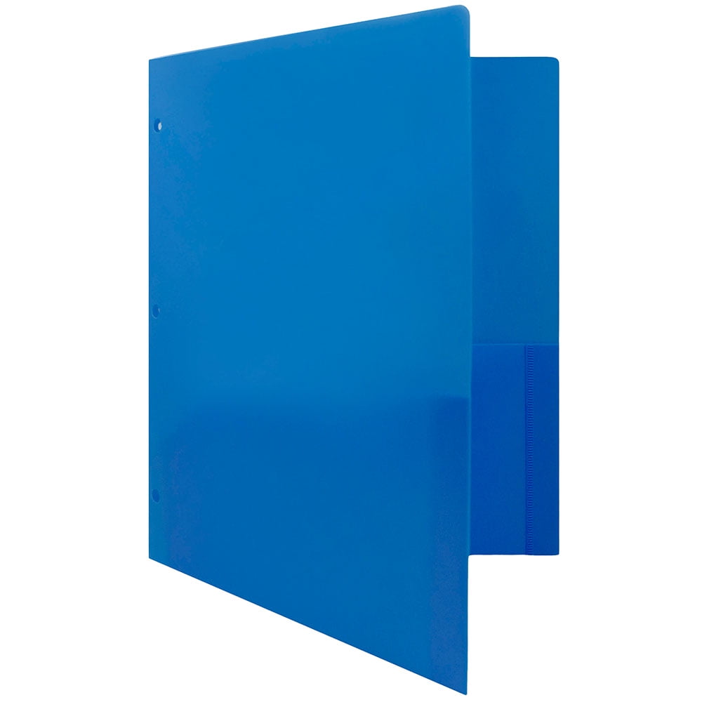 JAM Paper Heavy Duty Plastic 3 Hole Punch School Folders with Pockets, Blue, 6/Pack