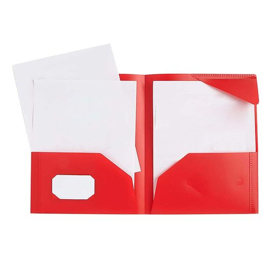 1Pocket Folders, Plastic Portfolio, Folder for and Office, 2-Pocket Paper Organizer, 3 Hole Punch, Letter Size, Asst Colors (Blue,Yellow,Green,Purple,Red,Orange),18.9*11.8''(Red)