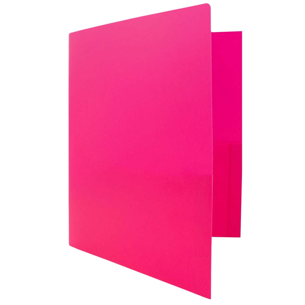 JAM Heavy Duty Plastic Two Pocket Presentation Folders, Fuchsia Pink, 6 pack