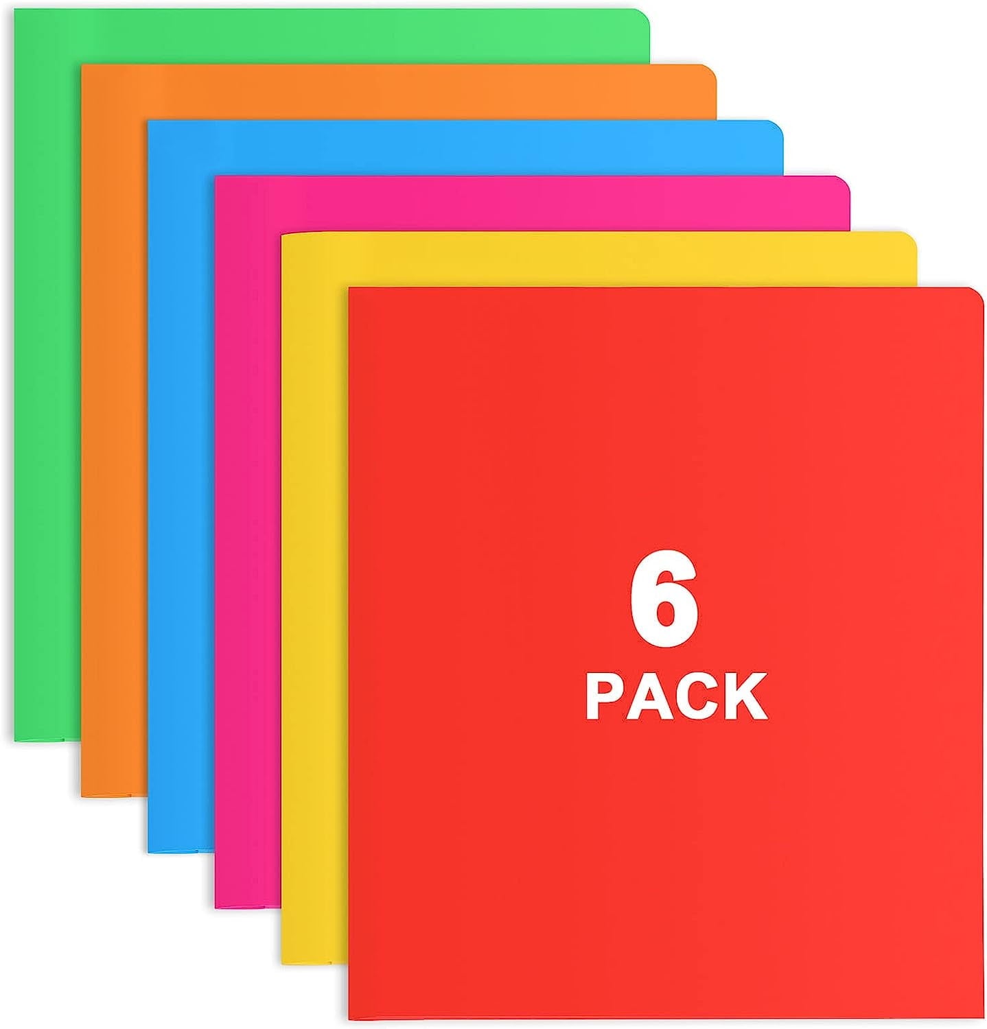 Futhstar Plastic Folders with Pockets, 6 Color Heavy Duty Two Pocket Folder Business Card Holder for Office High School(Multi-color)