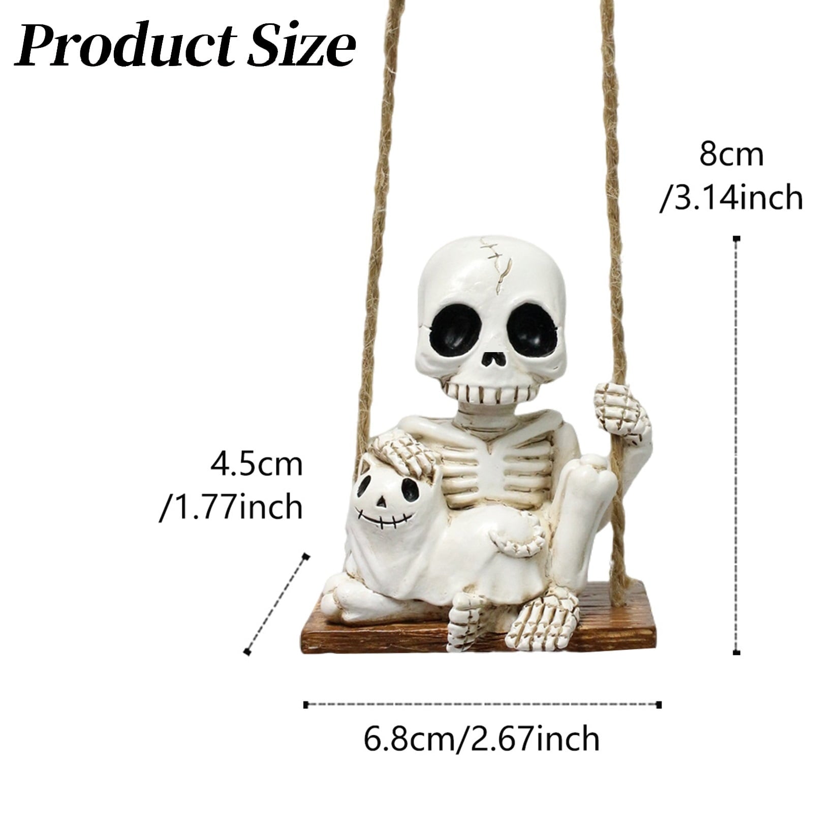 Halloween Skeleton Swing Decoration with Ghost Cat | Resin Garden Statue 3.15in | Outdoor Halloween Decor, Patio & Porch Hanging Ornament