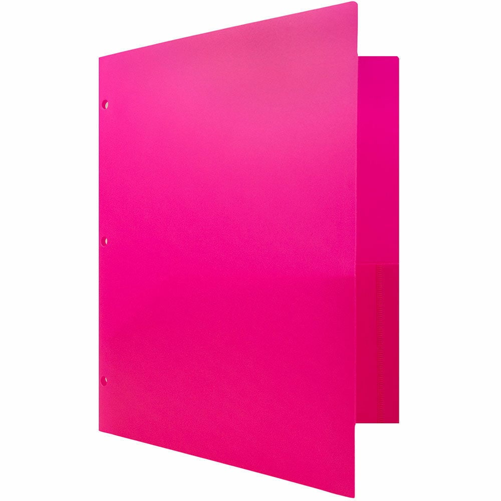 JAM Paper Heavy Duty Plastic 3 Hole Punch Pocket Folders, Extra Tough, Fuchsia Hot Pink, Bulk 144/Box