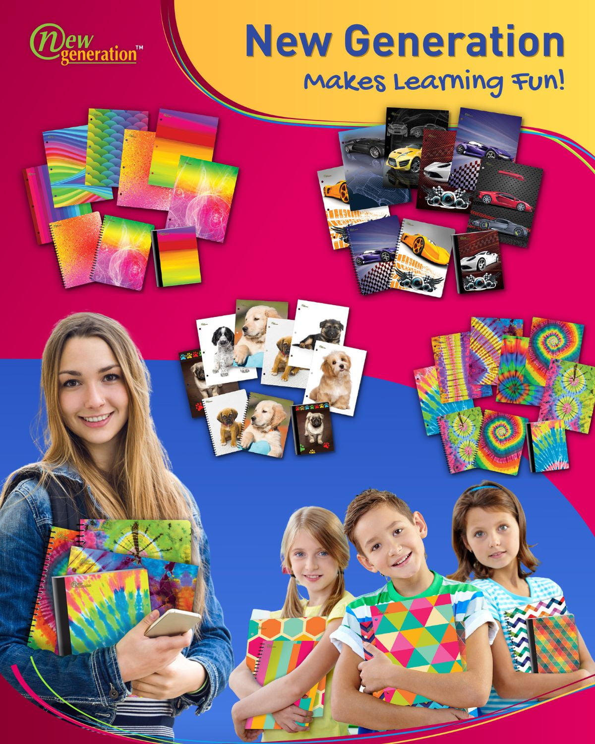 New Generation Water Color Design 2-Pocket Folders, Letter Size, Multicolor, 6 Count