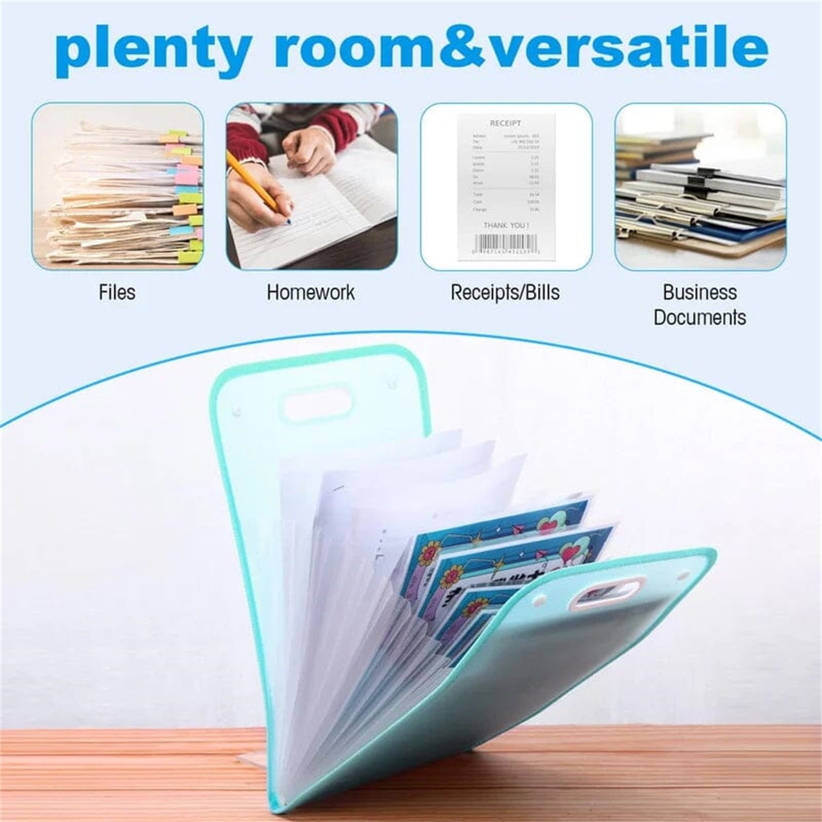 Ikeay Folder Clearance,Folder Data Storage Blueplastic File Folder Extended Folder with Snap Button Closure Legal Size Large Accordion File Pouch