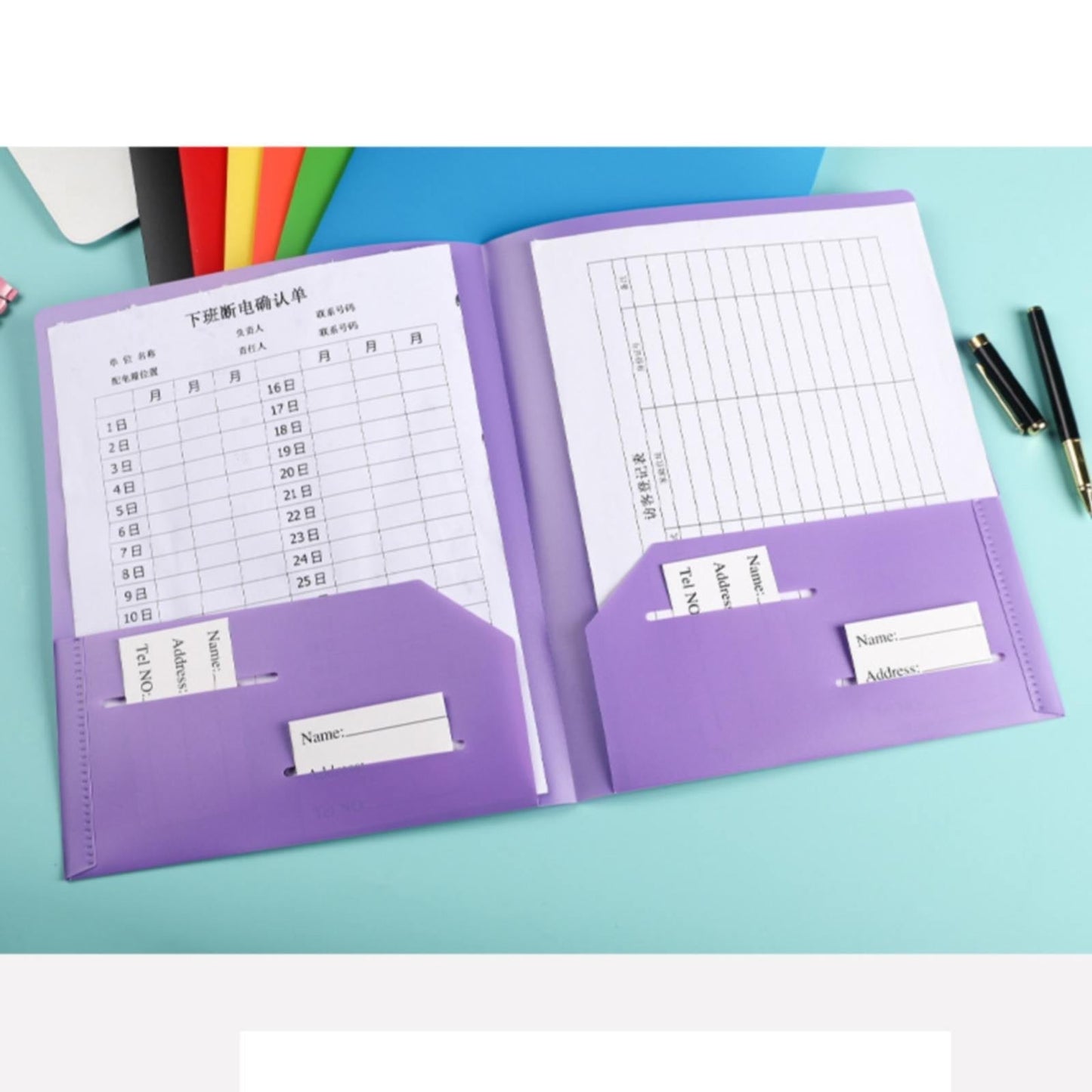 ZXNWN 2-Pocket Paper Folder, Plastic Folders, Black Plastic Poly Folders with Prongs for School Office, Letter Size