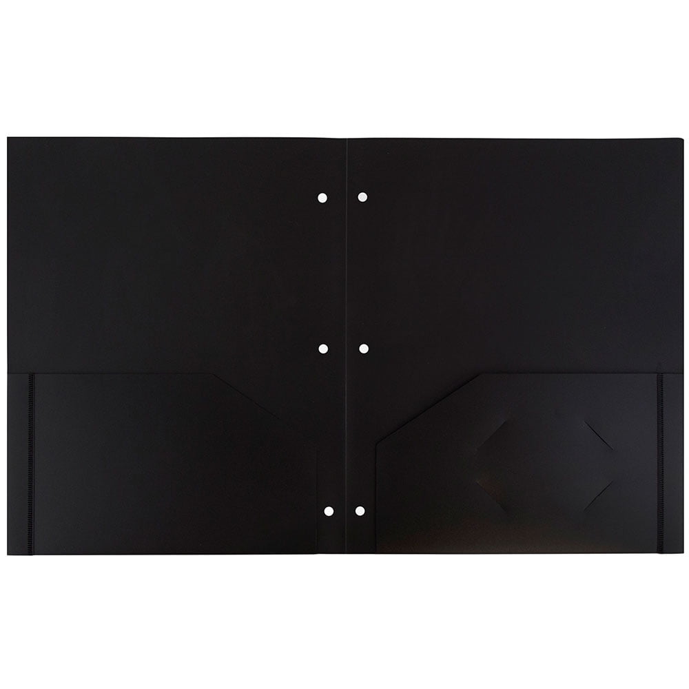 JAM Paper Heavy Duty Plastic 3 Hole Punch School Folders with Pockets, Black, 6 per Pack