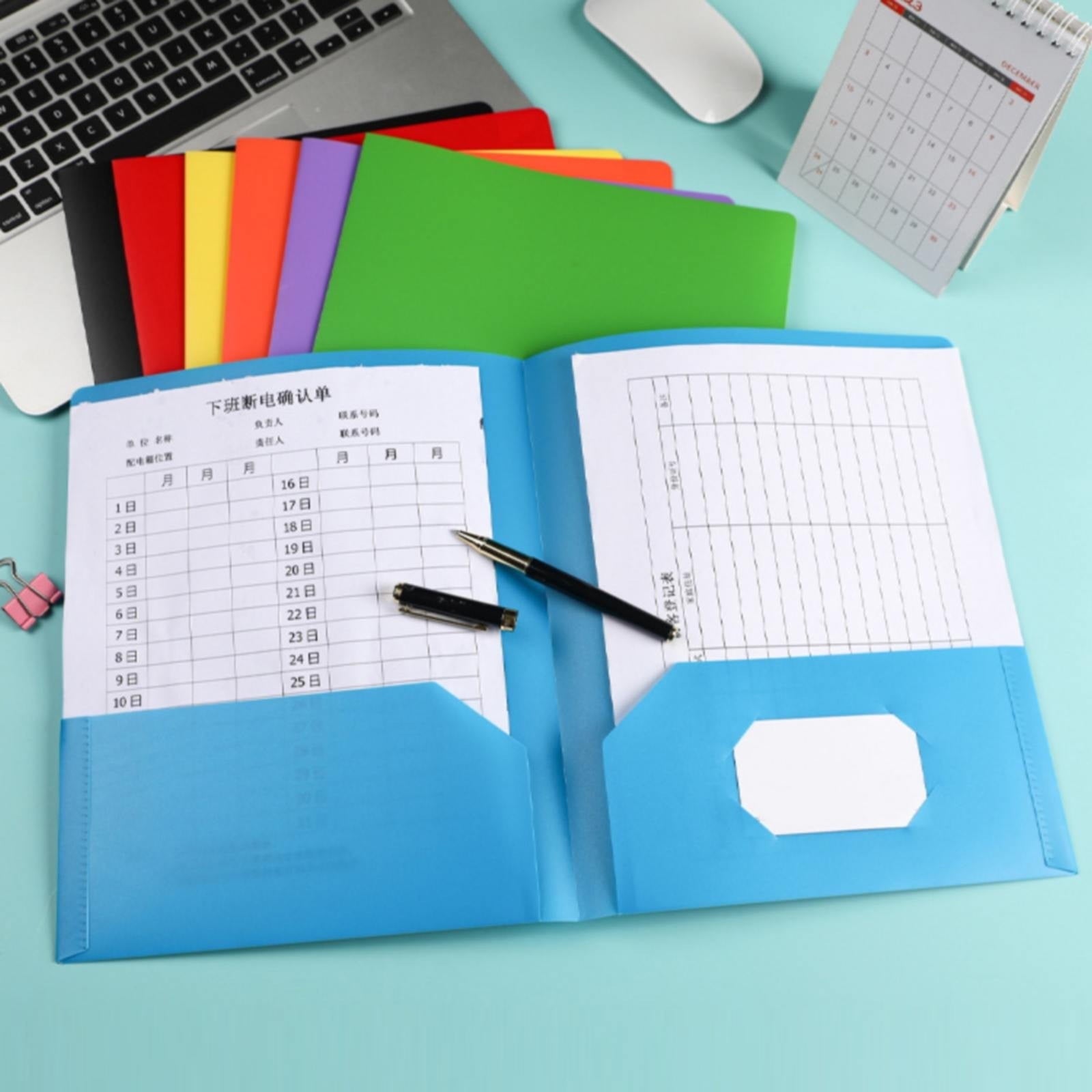 ZXNWN 2-Pocket Paper Folder, Plastic Folders, Black Plastic Poly Folders with Prongs for School Office, Letter Size
