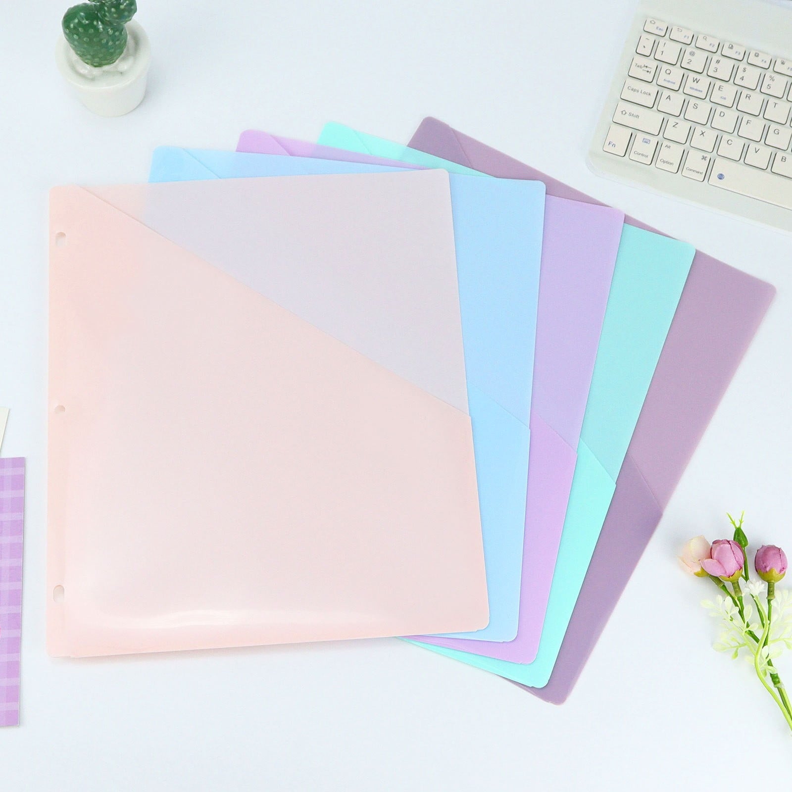 (5pc)Luluganb Binder Folders School Folders Plastic Folders with Pockets and Prongs Colored File Folders Pocket Folder Light Blue One Size
