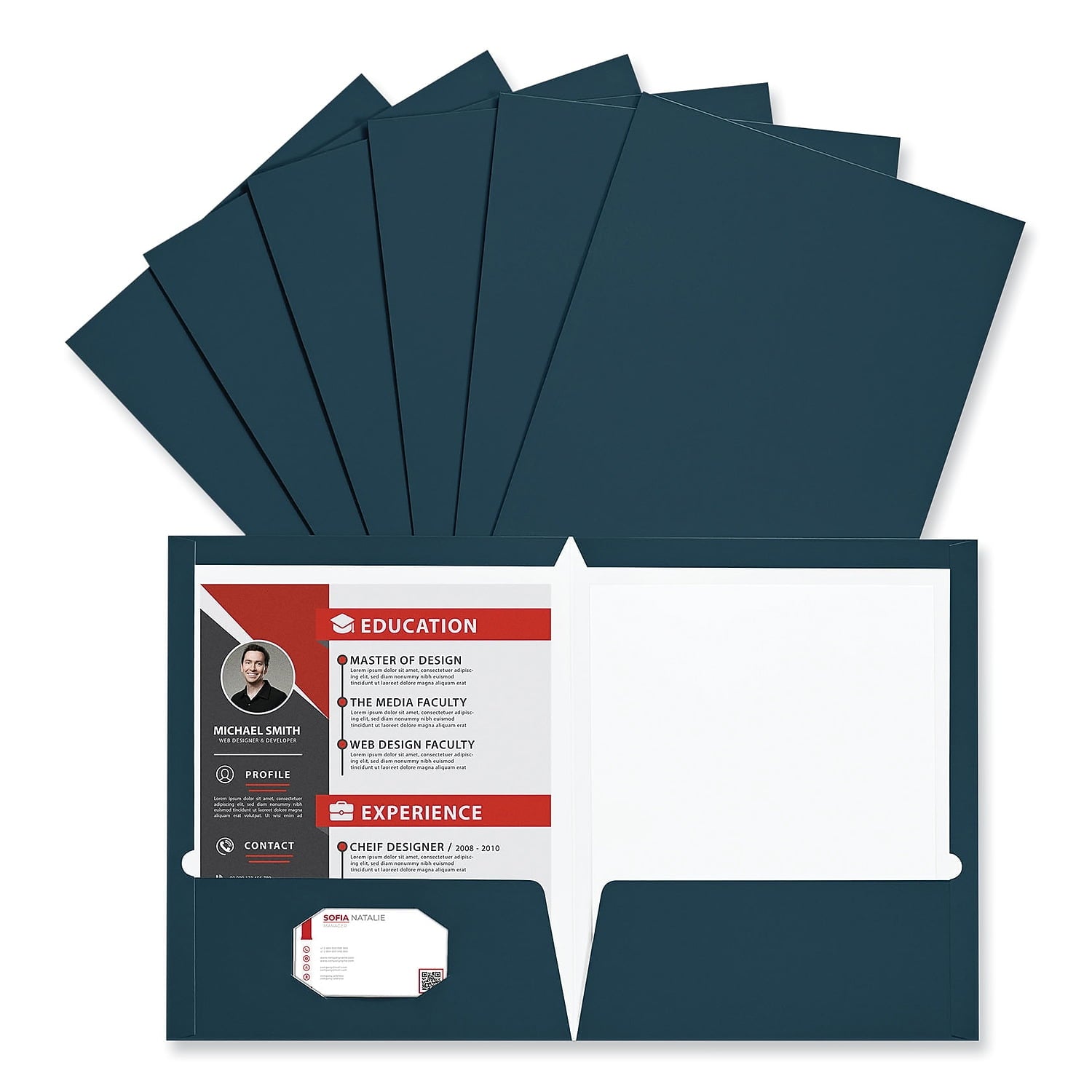 Universal UNV56418 11 in. x 8-1/2 in. Cardboard Paper, Laminated Two-Pocket Folder - Navy (25/Pack)
