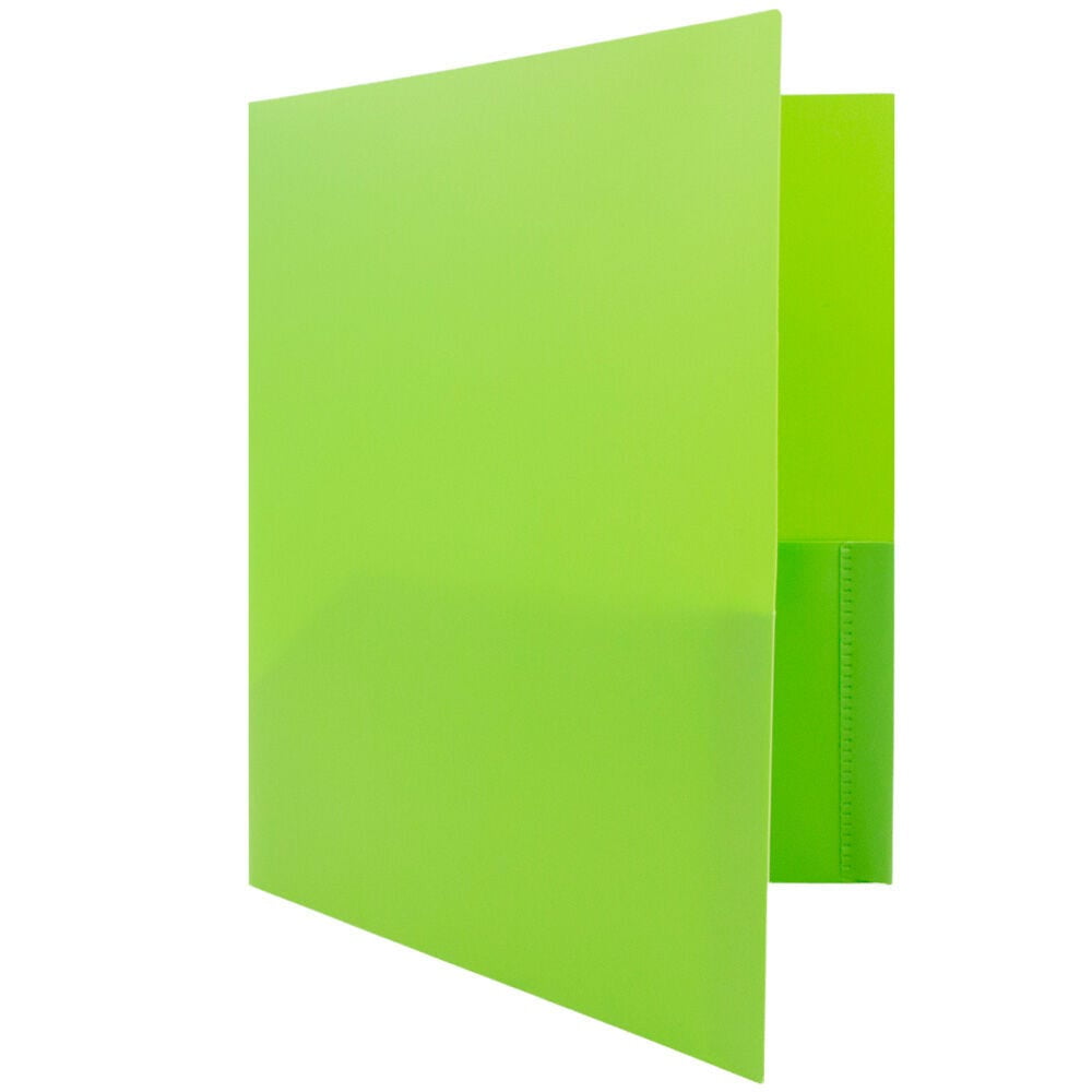 JAM Paper Plastic 2 Pocket POP Folders, School Folders, Lime Green, Bulk 144/Box
