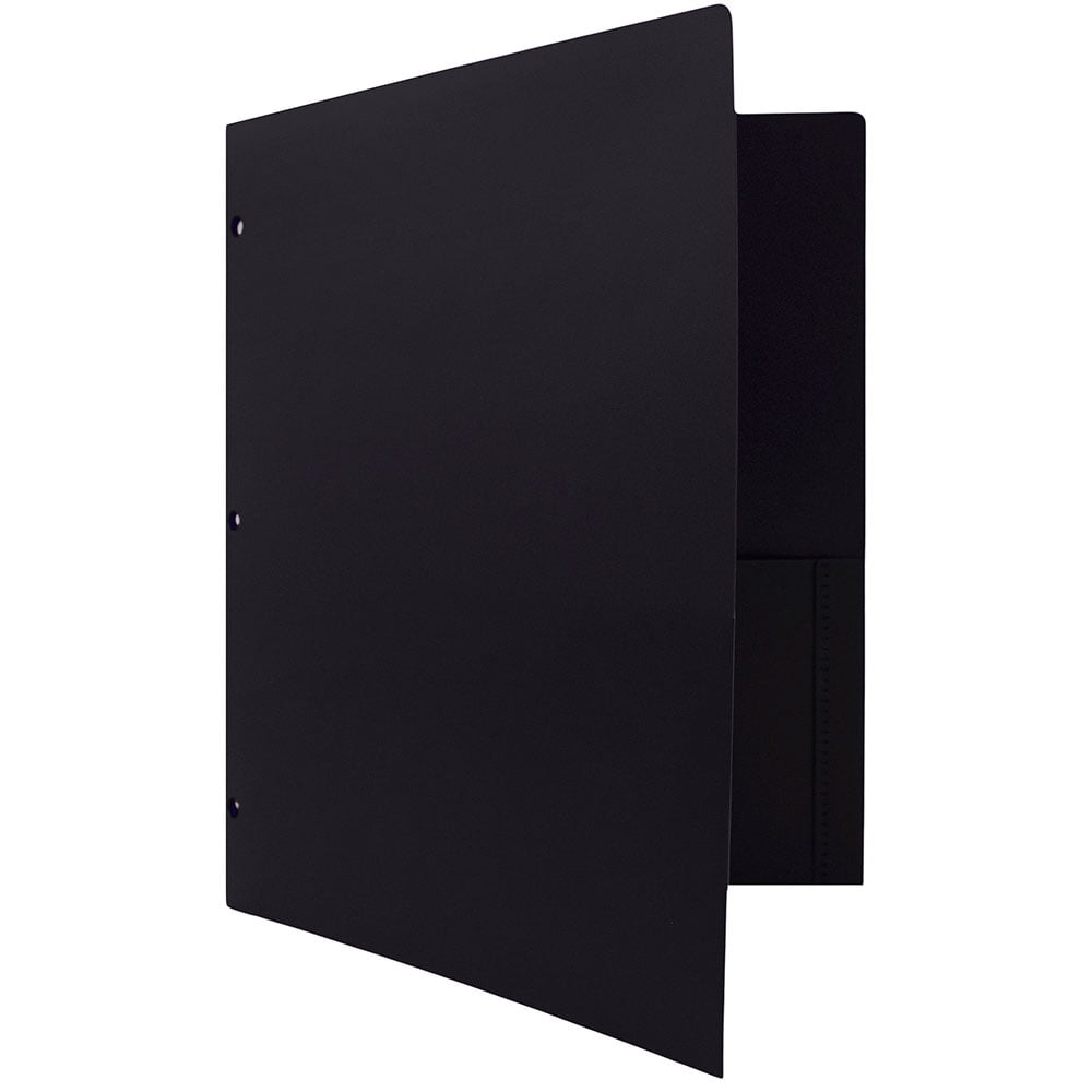 JAM Paper Heavy Duty Plastic 3 Hole Punch School Folders with Pockets, Black, 6 per Pack