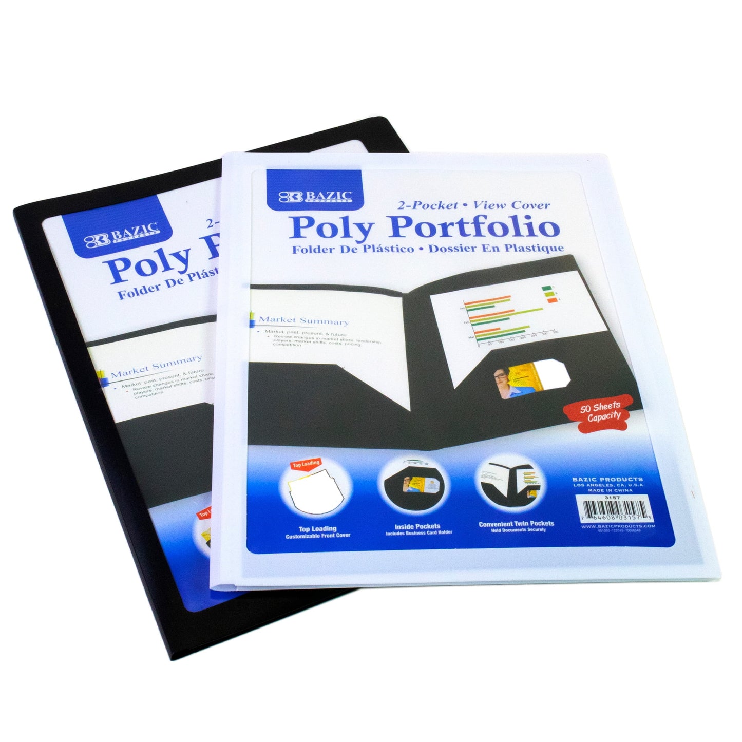 BAZIC 2 Pockets Poly Folder Portfolio w/ View Cover, Document Folders, 2-Pack