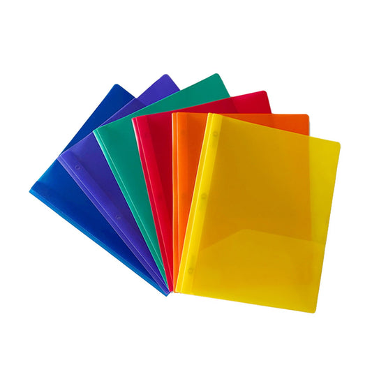 6 Pack HEAVY-DUTY Plastic Folders - 2 Pocket with Prongs & Brads, Back to School Classroom Bulk Organizers for Homework(Black,9.37x11.6")