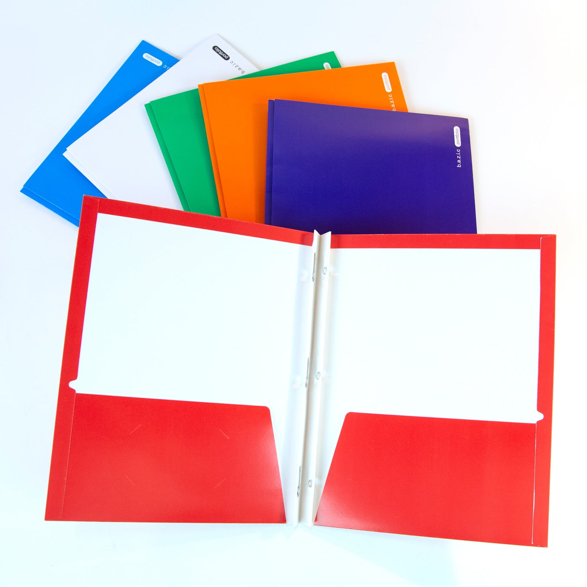 BAZIC 2 Pockets Paper Folder 3-Prong Fastener Clip, Laminated Portfolio 48-Pack