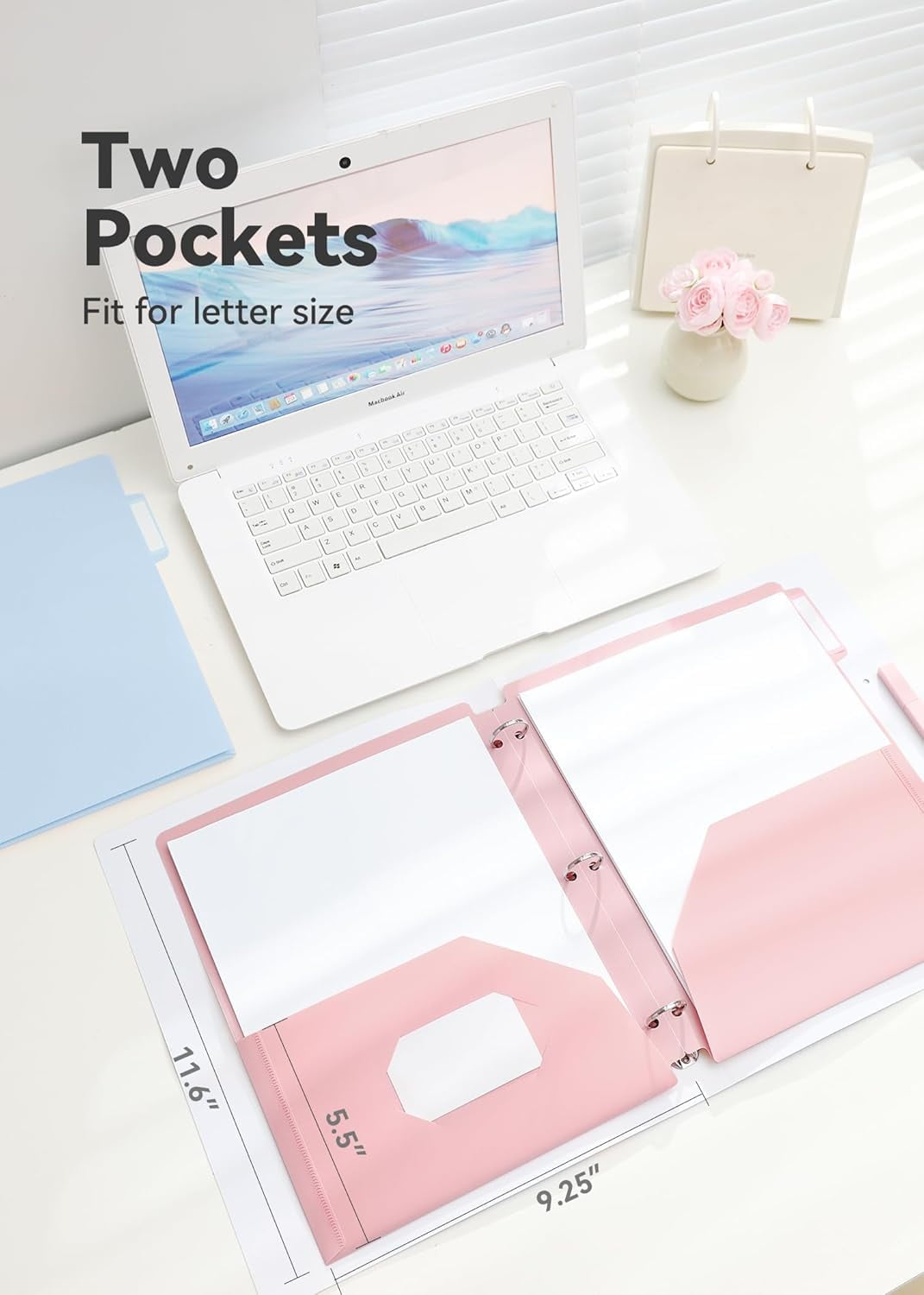 MetalM Plastic Folders with Pockets, 6 Pack Purple Folders for School, Unique 1/3 Cut Tabs with Colorful Labels, Letter Size