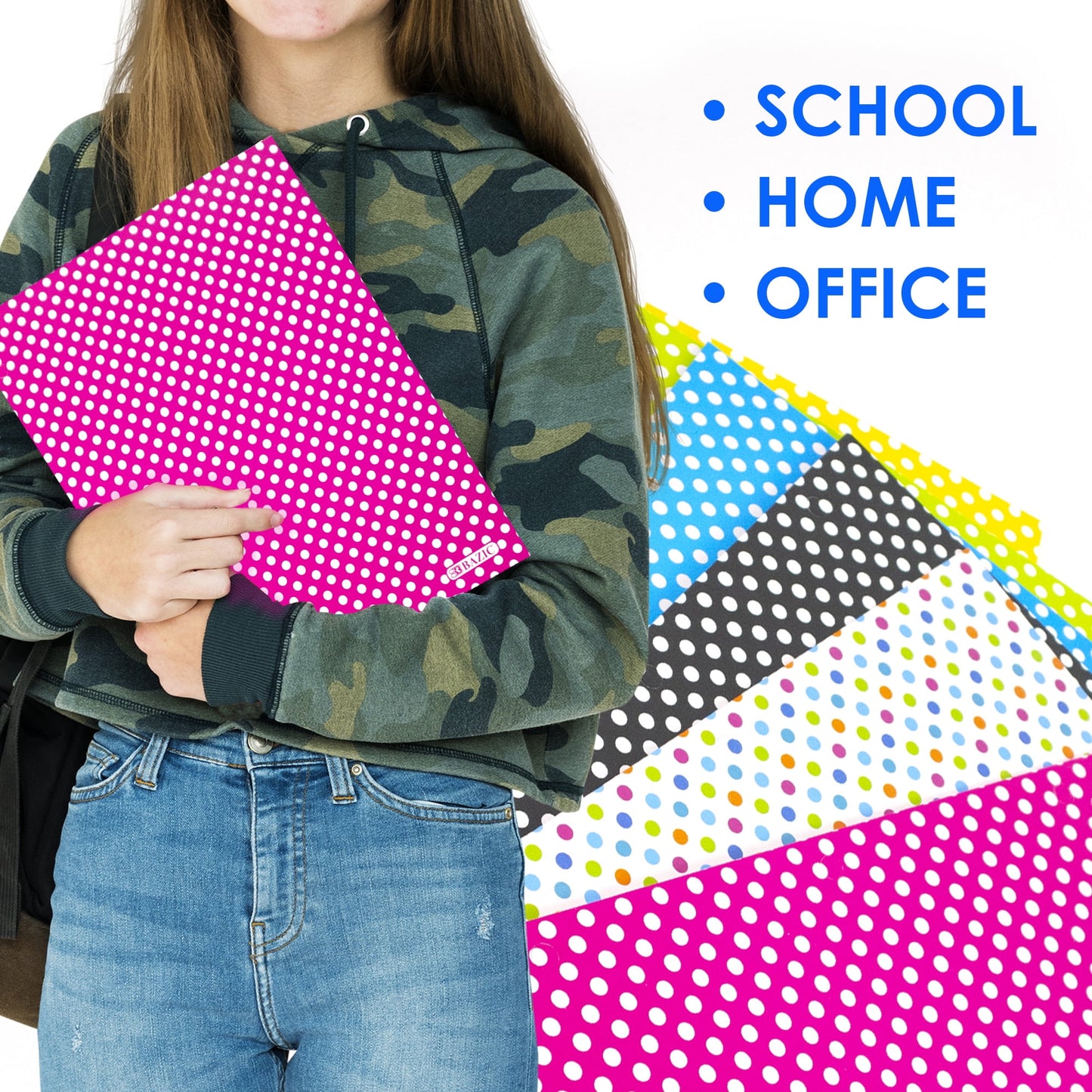 BAZIC 2 Pockets Paper Folder, Polka Dot Portfolio, Document Folders, 6-Pack
