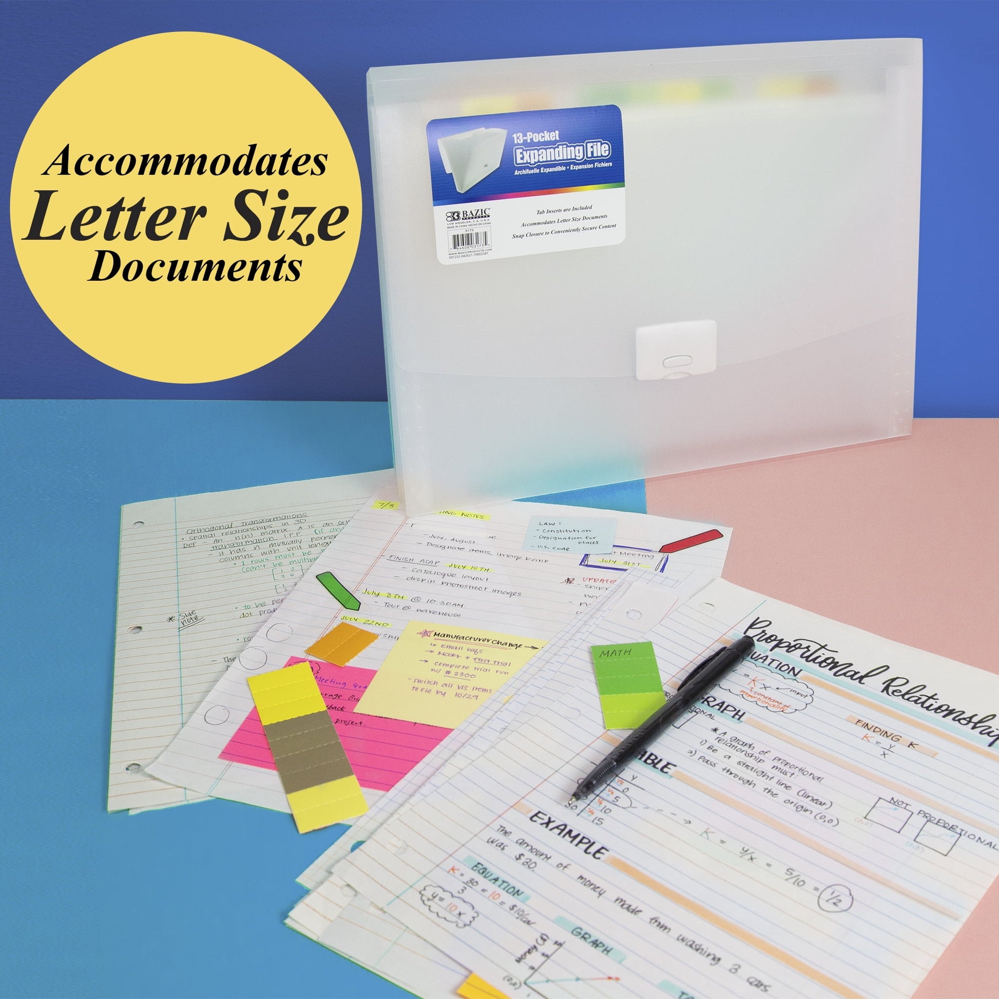 BAZIC Expanding File Folder 13 Pockets Color Tab, Document Envelopes, 2-Pack