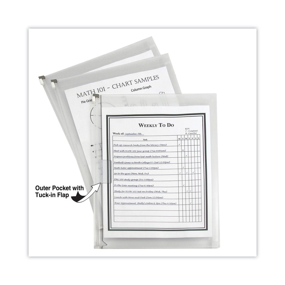 C-Line Zip 'N Go Zippered Expanding Poly Pockets, 13in x 10in, Clear, 3 Pack