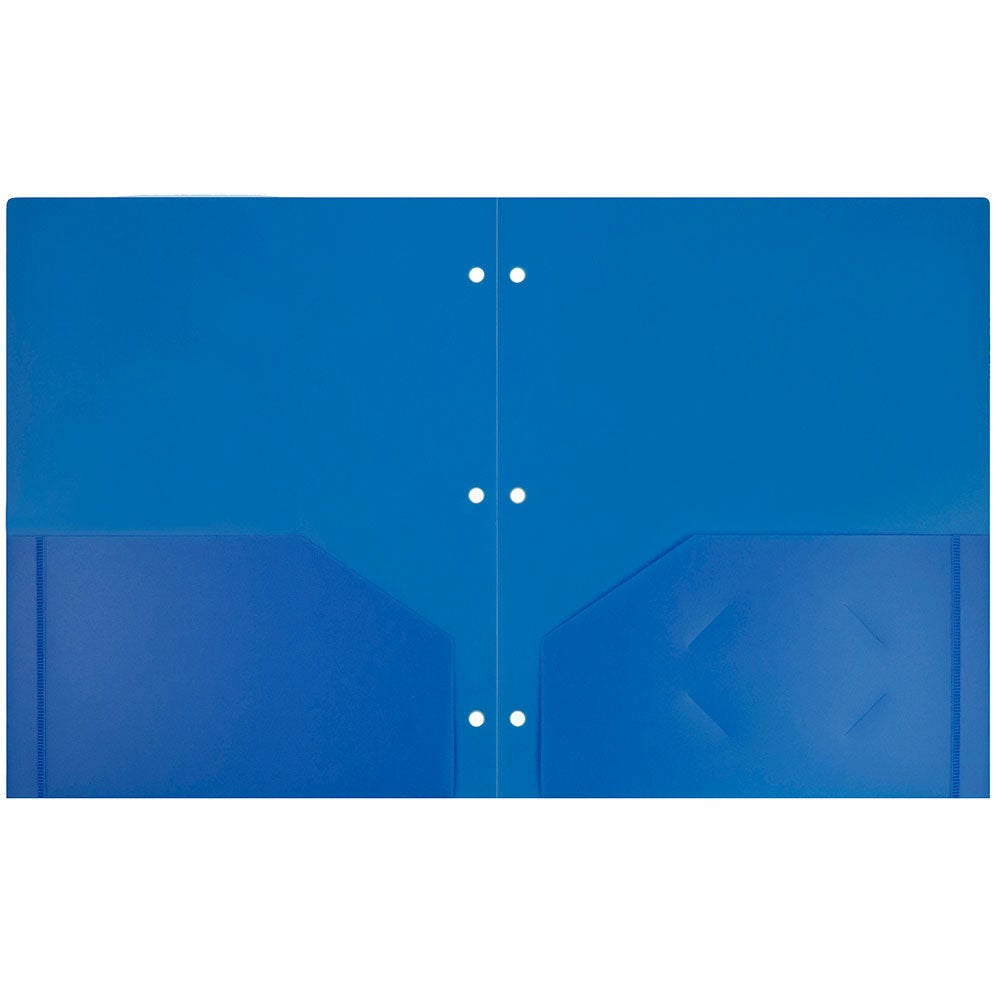 JAM Paper Heavy Duty Plastic 3 Hole Punch Pocket Folders, Extra Tough, Blue, Bulk 48/Pack